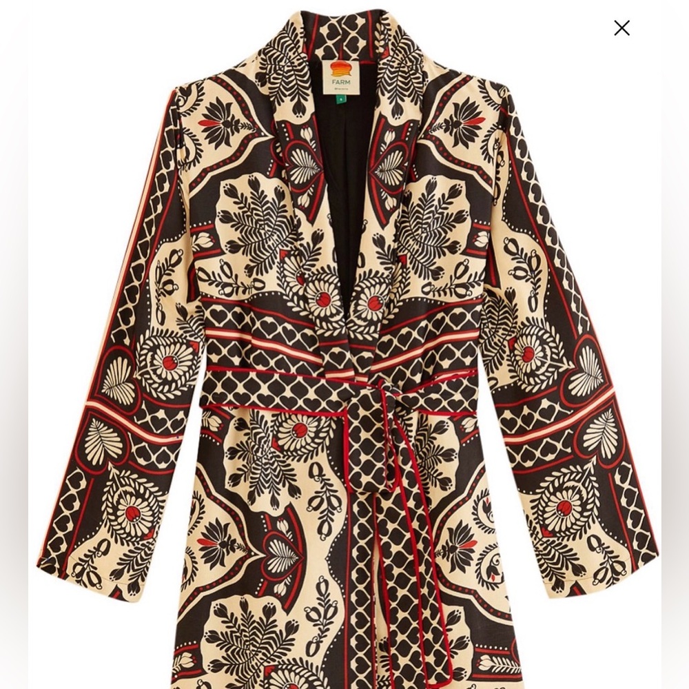 NWT FARM Rio Cream Black and Red Floral Belted Kimono